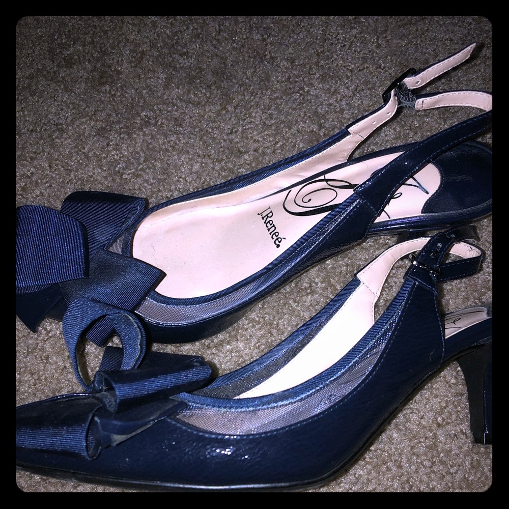 Beautiful designer short heeled blue shoes